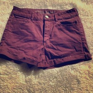 AE hi-rise shortie burgundy size 8